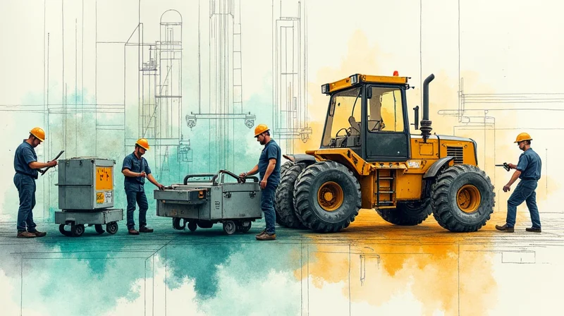 Illustrazione per Formazione Attrezzature di Lavoro 2026: Carrelli, PLE, Gru